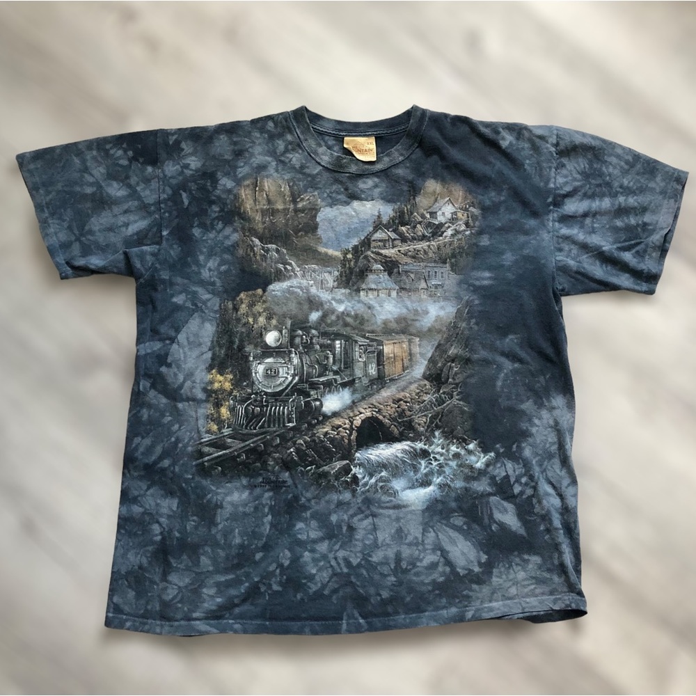 Vintage The Mountain 1998 Snowy Train Acid Wash Tie Dye Shirt XXL